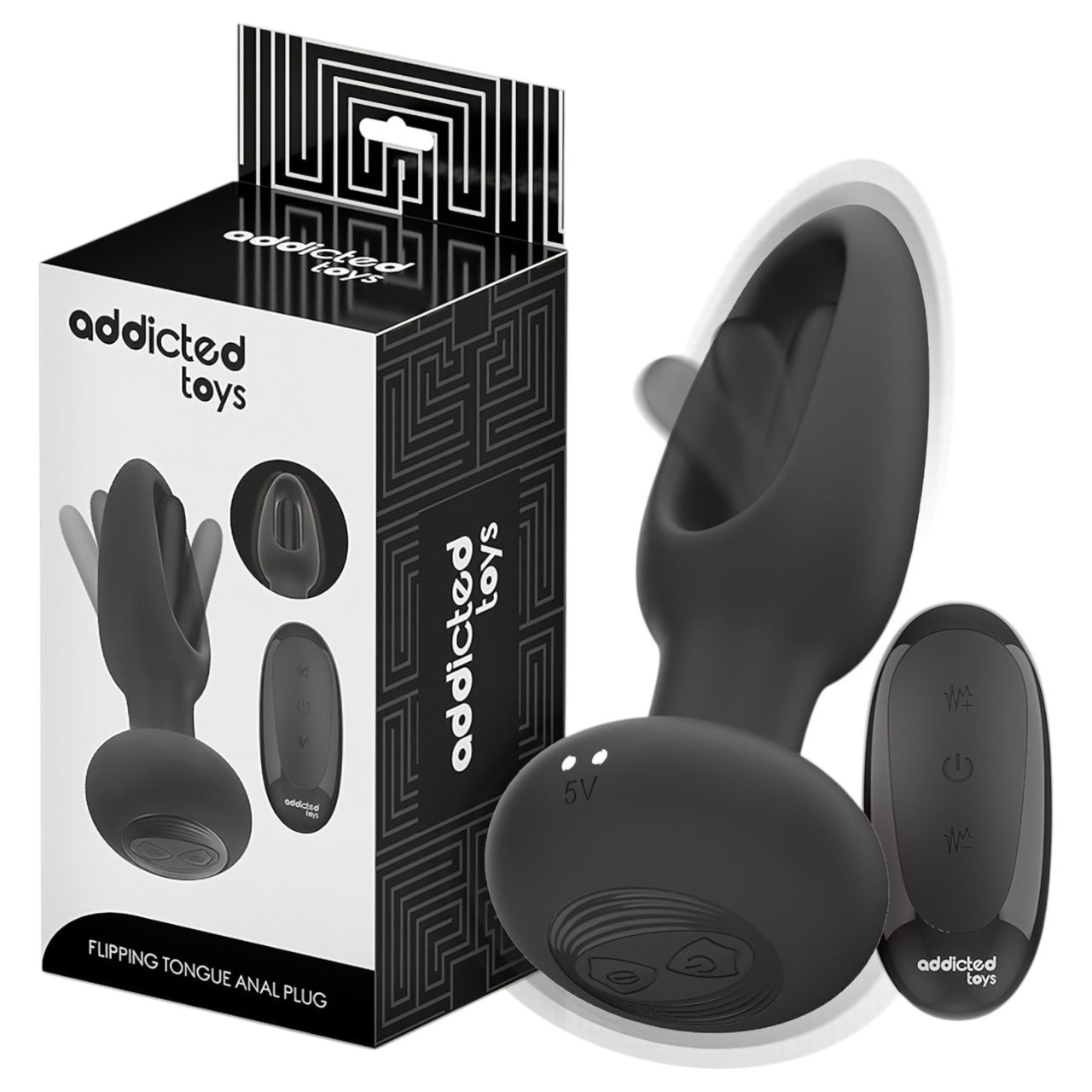 Addicted Toys - mozgó nyelves anál vibrátor férfiaknak (fekete)