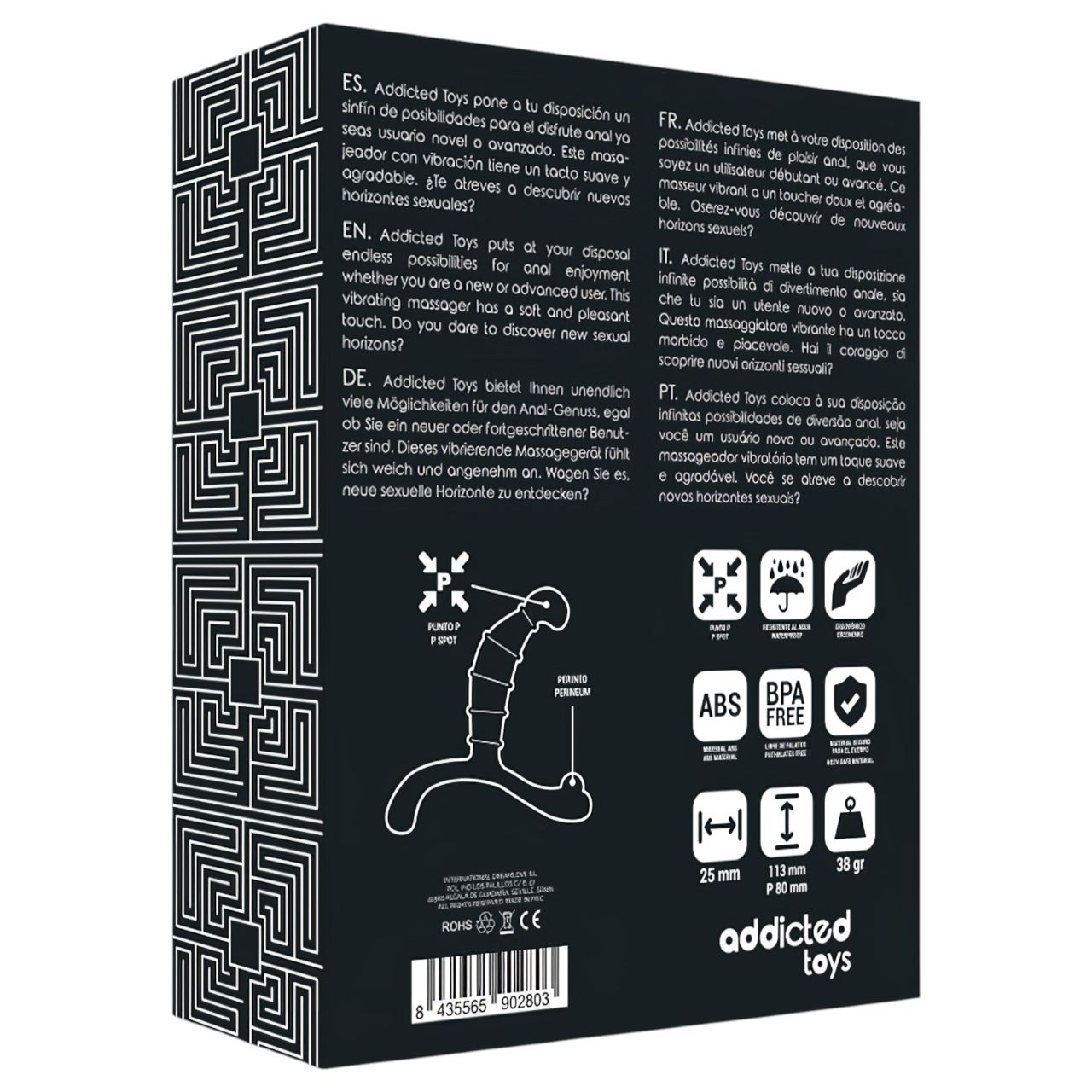 Addicted Toys - prosztata masszírozó és gátizgató dildó (fekete, 11,3 cm)