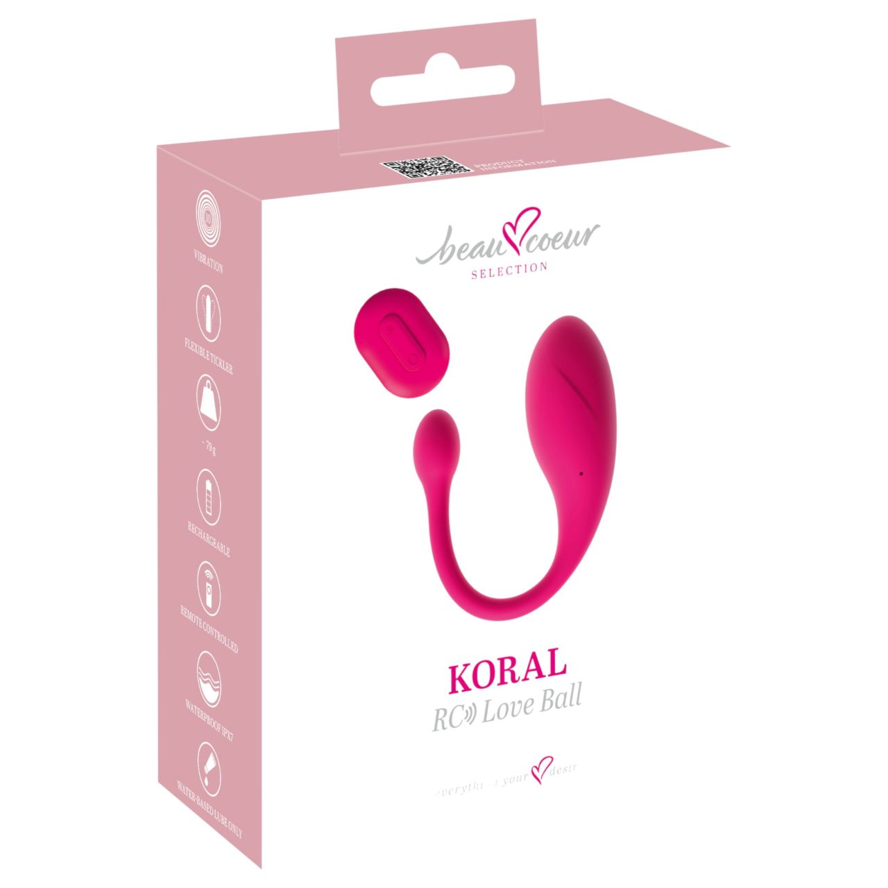 Beau Coeur Koral - hordható vibrotojás távirányítóval (pink)