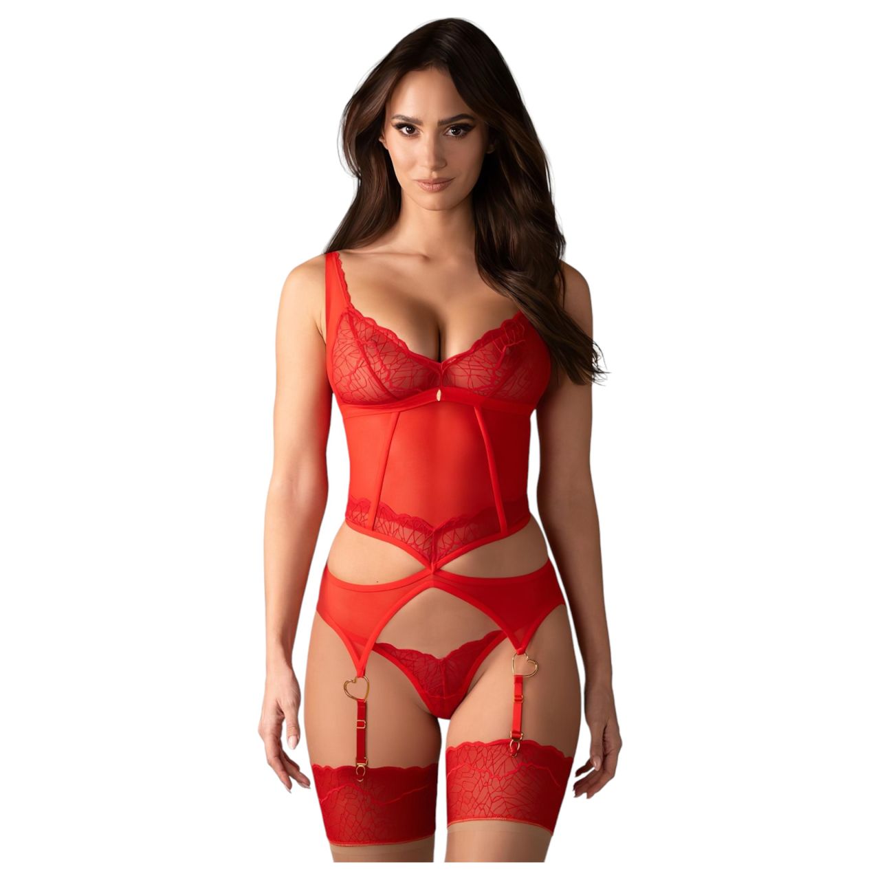 Obsessive Cupide Desir - átlátszó csipkés fehérnemű szett (piros) Obsessive Cupide Desir - átlátszó csipkés fehérnemű szett (piros)