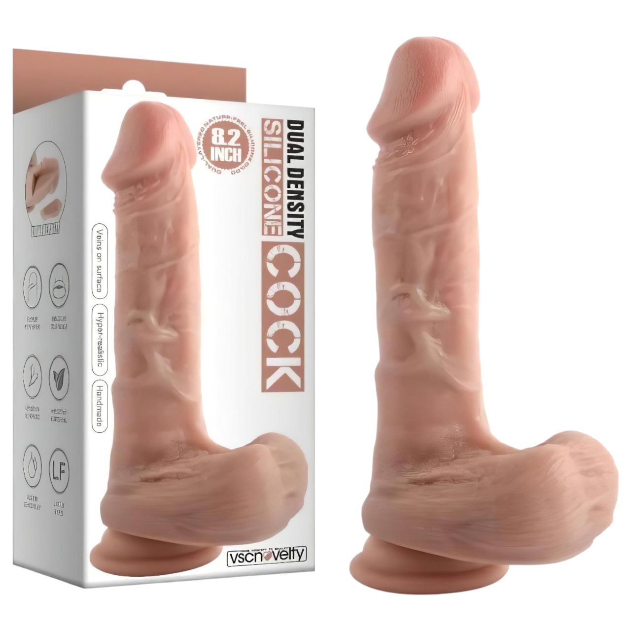 / Dual Density - tapadókorongos, herés élethű dildó - 20 cm (testszínű)
